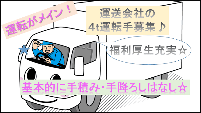 【月給25万~32万円★賞与年2回・学歴や経験不問】運送会社での4t運転手さん募集★ イメージ