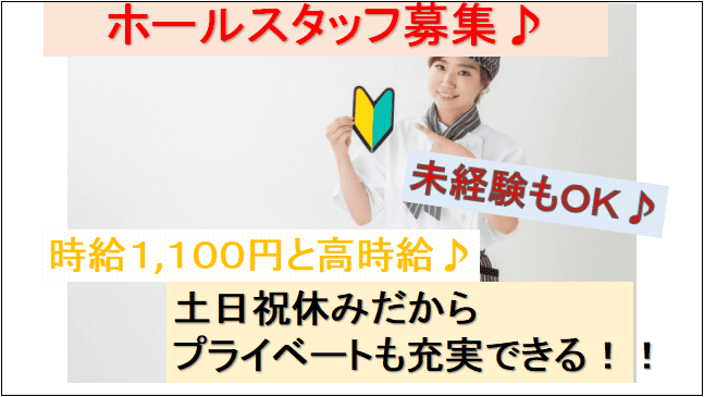 【時給1,100円と高時給!2019年6月にオープンしたばかり♪】ホールスタッフ イメージ