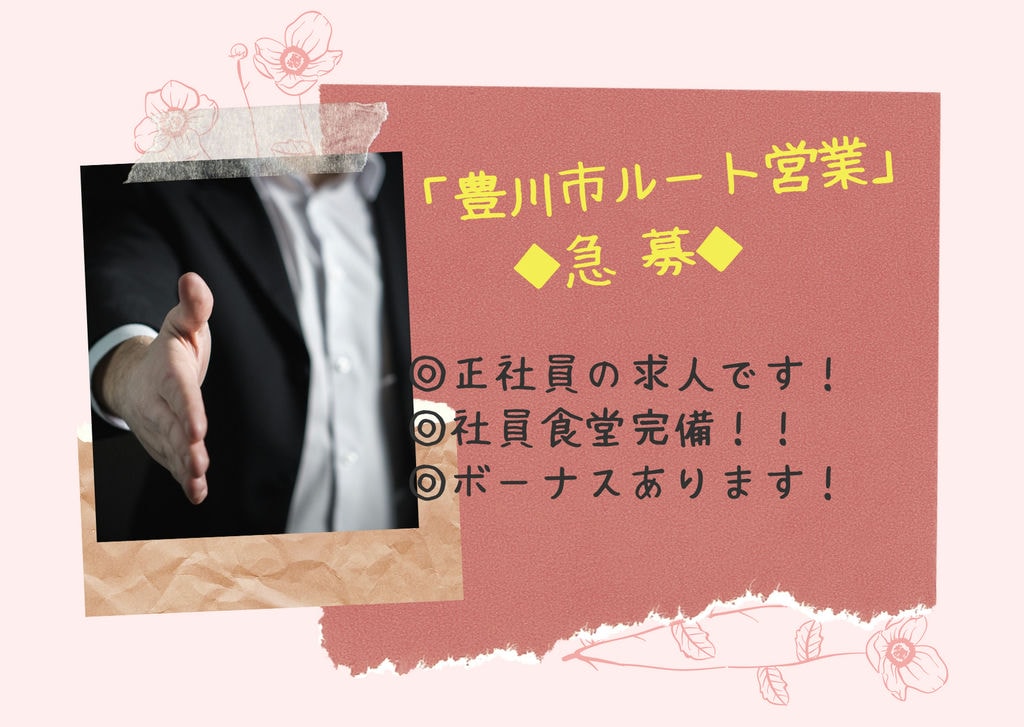 新着&急募〖豊川市・ルート営業〗正社員の求人です!未経験歓迎♪行動力をお持ちの方お待ちしております☆彡 イメージ