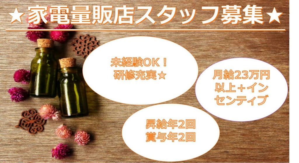 【春日井市】月給23万円以上★研修制度充実!家電量販店スタッフ【即面談可能】 イメージ