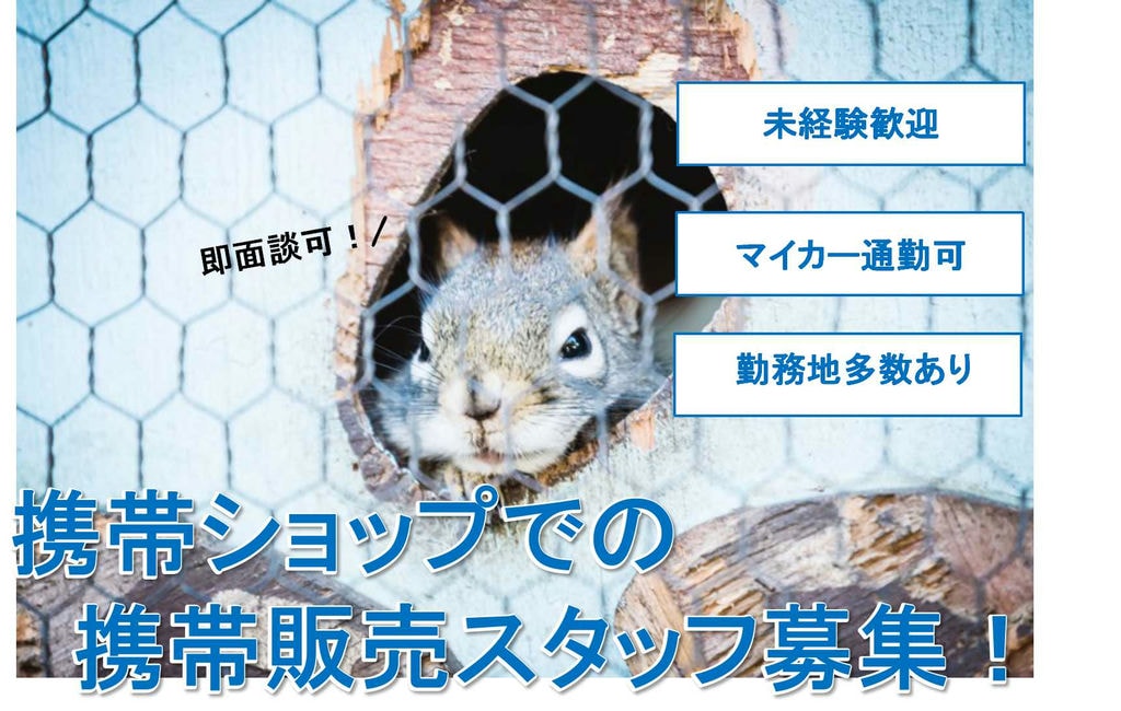 【三重県】車・バイク通勤OK★事業拡大中!携帯ショップでの携帯販売スタッフ【即面談可】 イメージ