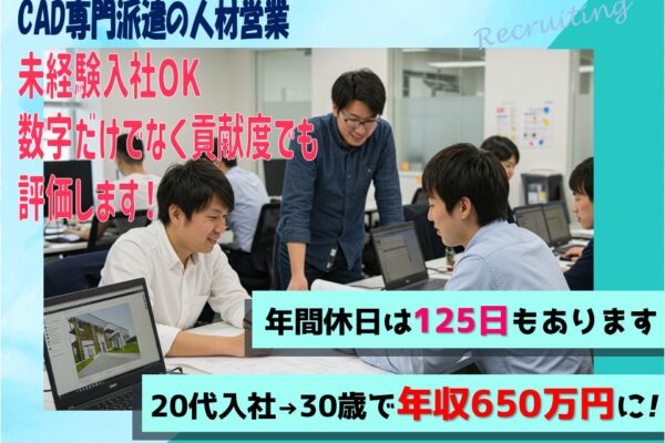 【名古屋市中村区】未経験×年休125日以上×残業少なめ！CADオペレーター特化の人材営業【FO】 イメージ